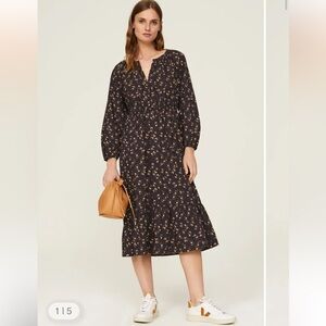 Rails Womens S Sal Midi Dress Romantic Floral Print Puff Sleeves tiered